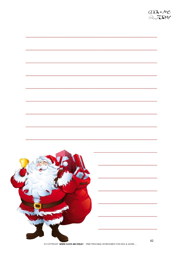 Printable Letter to Santa template Santa Claus and bell with lines 42